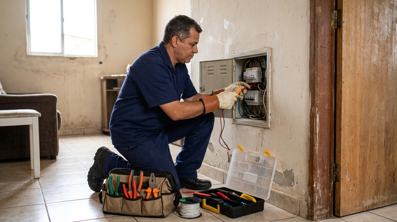 Eletricista com ferramentas em Praia Grande‑SP