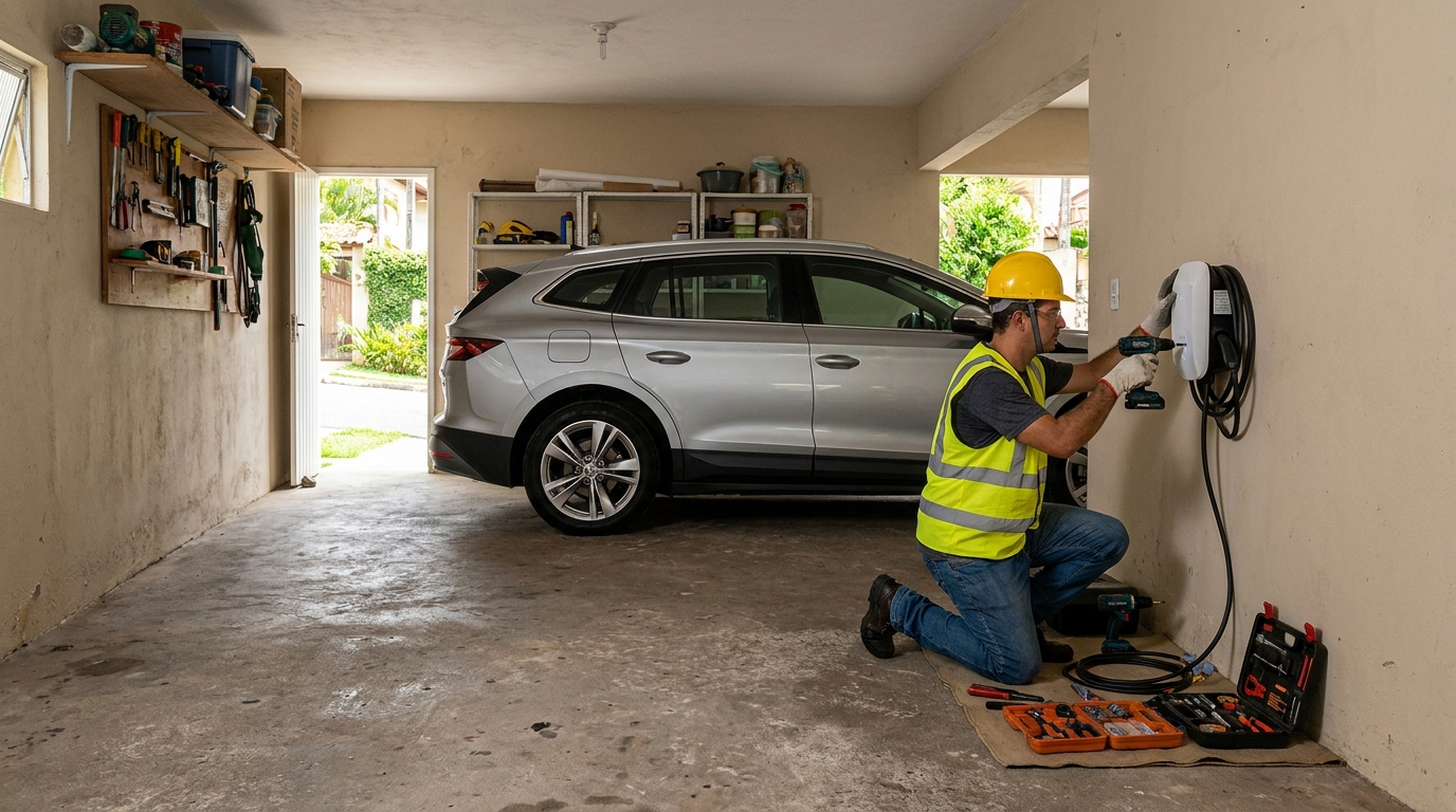 Instalacao de carregador de carro eletrico residencial em Praia Grande‑SP